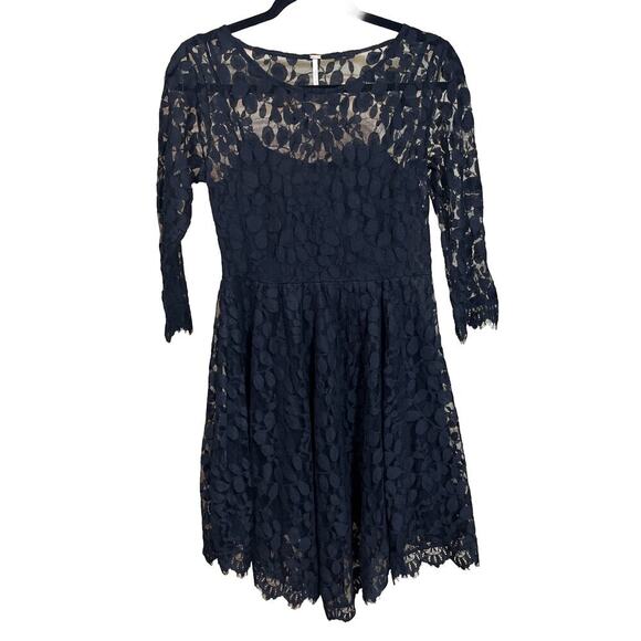 Free People Dresses & Skirts - Free People Black Lace Whimsygoth Dress Size 2 Witchy Grunge Asymmetric Hem